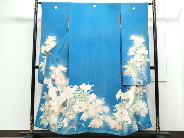 平和屋着物●アンティーク 大正ロマン 中国三大刺繍 相良刺繍 総刺繍 豪華振袖 鶴 草花文 暈し染め 正絹 逸品 CABA8451th