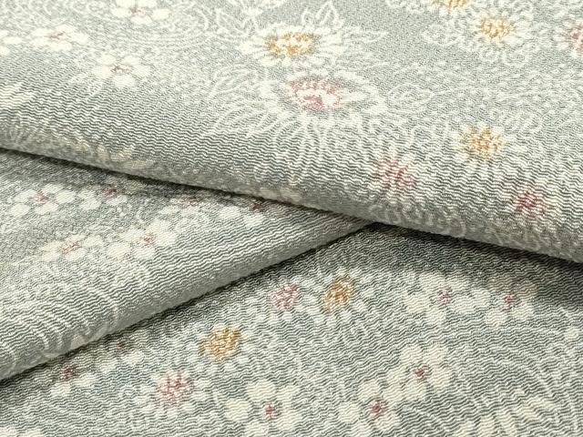 平和屋着物●上質な小紋　型染め　流水草花文　鬼しぼ縮緬　正絹　逸品　CABA8852dy 平和屋着物○上質な小紋 型染め 流水草花文 鬼しぼ縮緬 正絹