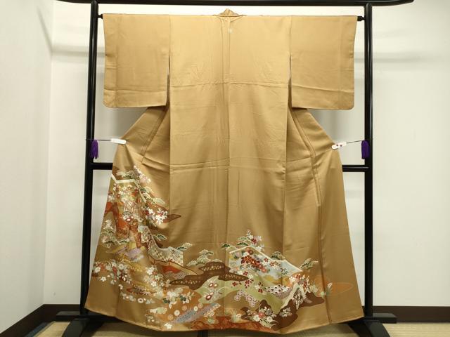 平和屋着物●豪華色留袖 駒刺繍 松竹梅御所車花文 金彩 正絹 逸品 CABA8856dy