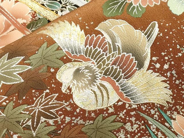 平和屋着物●伝統工芸士 村井紀夫 黒留袖 流水尾長鳥花丸文 暈し染め 金銀彩 正絹 逸品 CABA8857dy