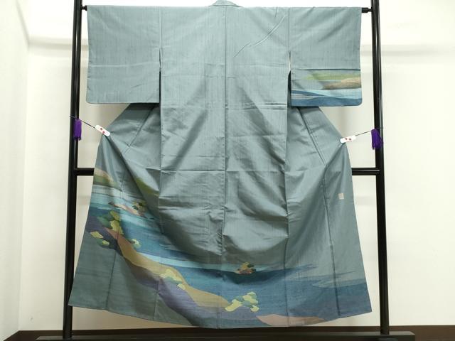 平和屋着物●訪問着 作家物 能州紬 風景文 ますいわ屋扱い 正絹 逸品 CABA8874dy
