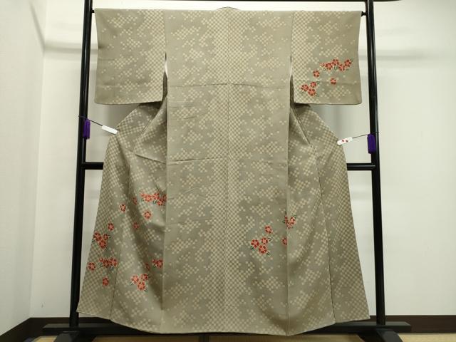 平和屋着物●訪問着 草花文 鬼しぼ縮緬 正絹 逸品 CABA8882dy