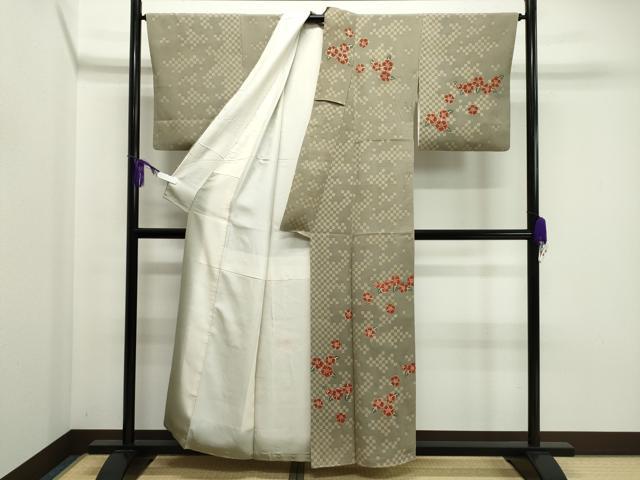 平和屋着物●訪問着 草花文 鬼しぼ縮緬 正絹 逸品 CABA8882dy