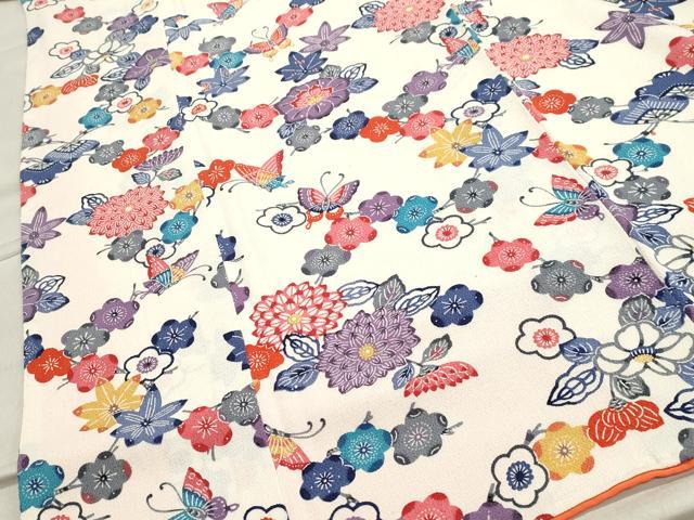 平和屋着物●上質な小紋 紅型 花蝶文 鬼しぼ縮緬 正絹 逸品 CABA8890dy