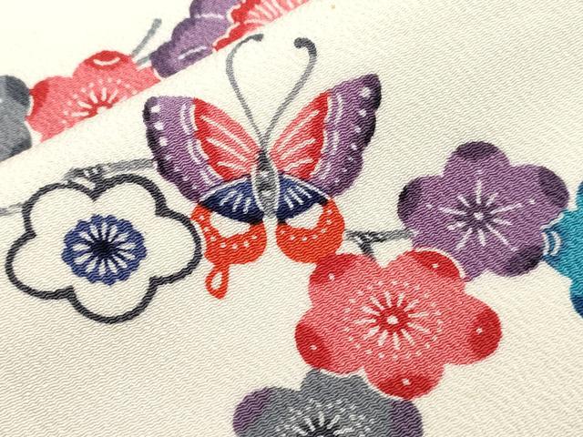 平和屋着物●上質な小紋 紅型 花蝶文 鬼しぼ縮緬 正絹 逸品 CABA8890dy
