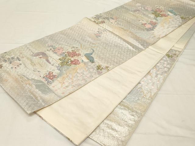 平和屋着物▼六通柄袋帯 孔雀草花文 金銀糸 正絹 逸品 CABA8921dy