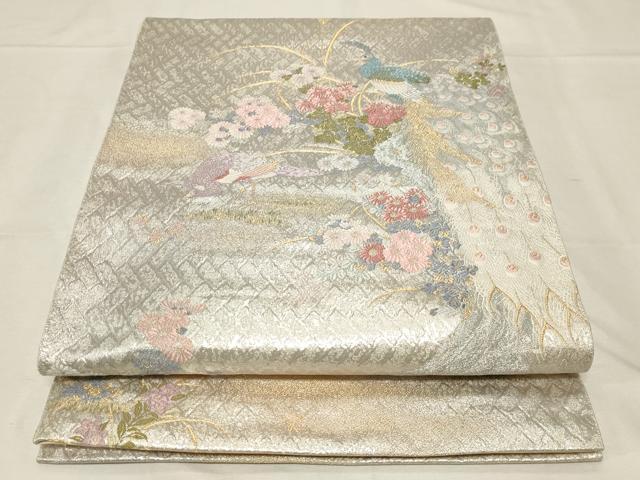 平和屋着物▼六通柄袋帯 孔雀草花文 金銀糸 正絹 逸品 CABA8921dy