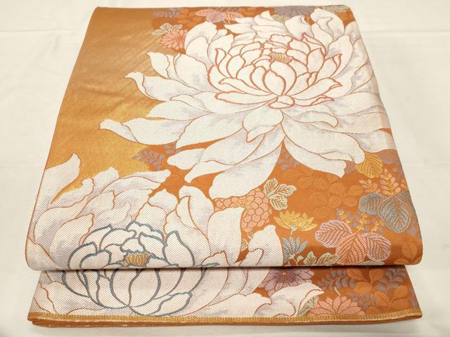 平和屋着物▼六通柄袋帯 唐織 草花文 金糸 正絹 逸品 CABA8958dy