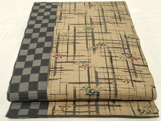 平和屋着物●全通柄袋帯　紬地　型染め　吉祥文　正絹　逸品　CABA9155dy 平和屋着物○全通柄袋帯 紬地 型染め 吉祥文 正絹 逸品