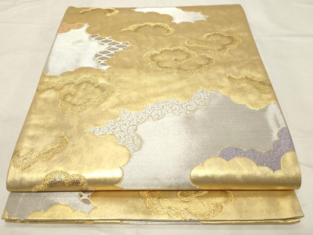 平和屋着物●ジャパンオートクチュール　渡辺雪三郎　六通柄袋帯　雲重ね文　金銀糸　引箔　正絹　逸品　CABA9164dy 平和屋着物○ジャパンオートクチュール 渡辺雪三郎 六通柄袋帯 雲重ね文