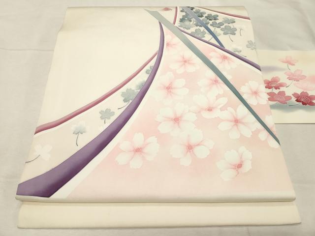 平和屋着物○塩瀬 九寸名古屋帯 孔雀草花文 正絹 逸品 CABA9183dy