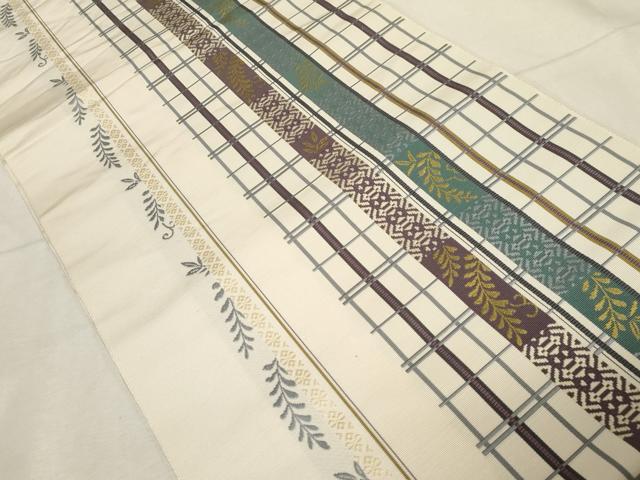 平和屋着物●本場筑前博多織 八寸名古屋帯 格子草木文 献上 正絹 逸品 CABA9200dy