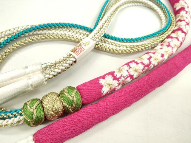 平和屋着物●和装小物 振袖用帯締め 丸ぐけ 刺繍 小桜 小田巻き 金糸 未使用 CABA9382ju