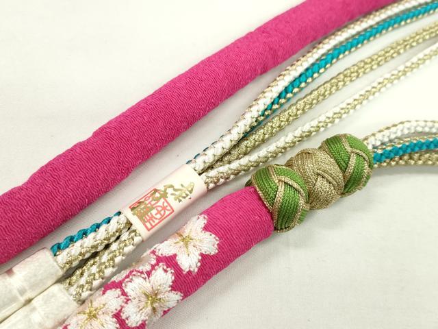 平和屋着物●和装小物 振袖用帯締め 丸ぐけ 刺繍 小桜 小田巻き 金糸 未使用 CABA9382ju