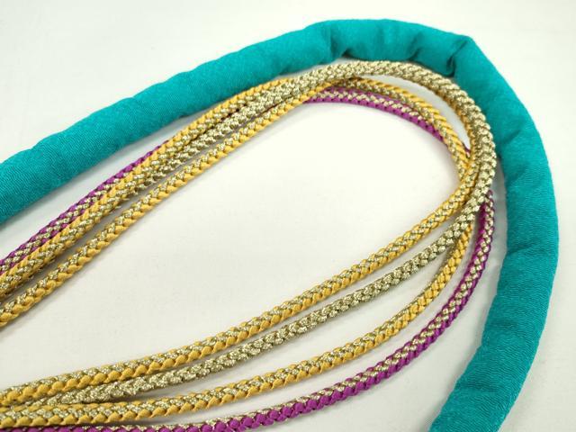 平和屋着物●和装小物 振袖用帯締め 丸ぐけ 刺繍 牡丹 小田巻き 金糸 未使用 CABC0962ju