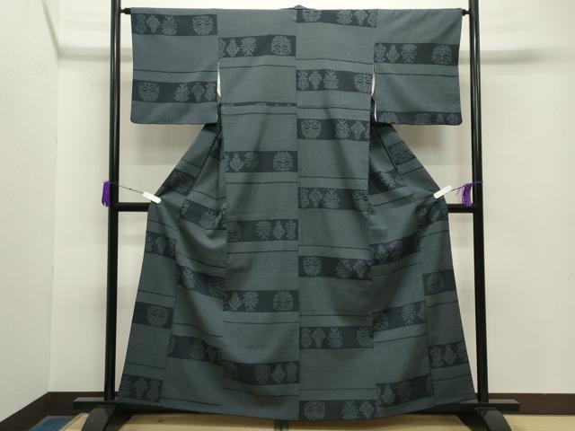 平和屋着物●本塩沢 横段吉祥文 正絹 逸品 CABA9712gh