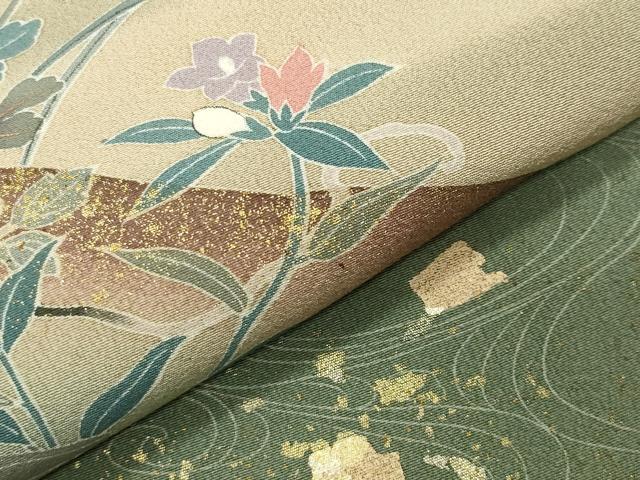 平和屋着物●訪問着 流水草花文 暈し染め 金彩 正絹 逸品 CABA9778gh