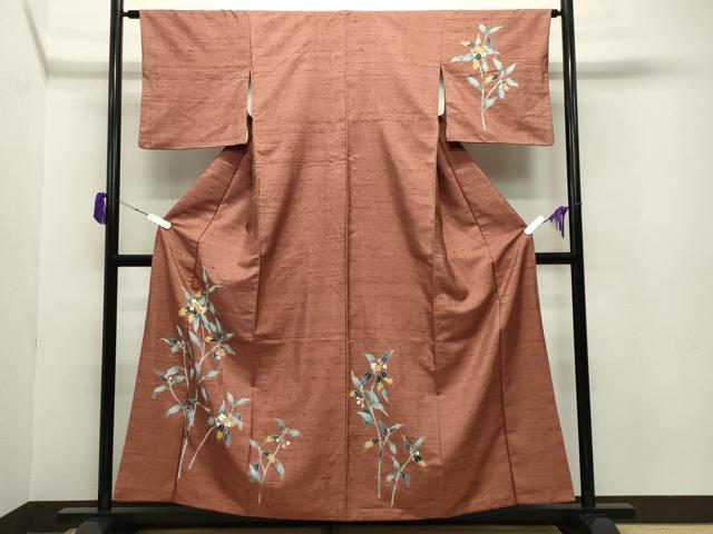 平和屋着物●訪問着 紬地 友禅 枝花文 正絹 逸品 CABA9779gh