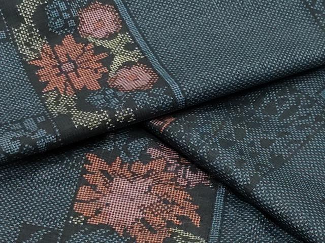 平和屋着物●本場大島紬　7マルキ　地紙重ね花文　正絹　逸品　未使用　CABA9666gh 平和屋着物○本場大島紬 7マルキ 色紙重ね花文 正絹 逸品 CABA9834gh