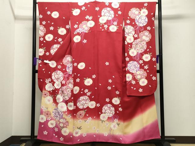 平和屋着物●豪華振袖 刺繍 雪輪毬舞桜文 暈し染め 金彩 正絹 逸品 CABA9928gh