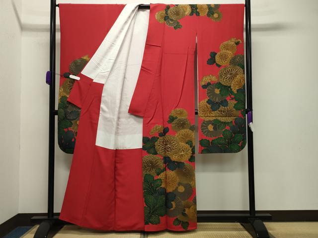 平和屋着物●ファッションデザイナー 花井幸子 振袖 駒刺繍 舞菊文 金彩 正絹 逸品 CABA9930gh