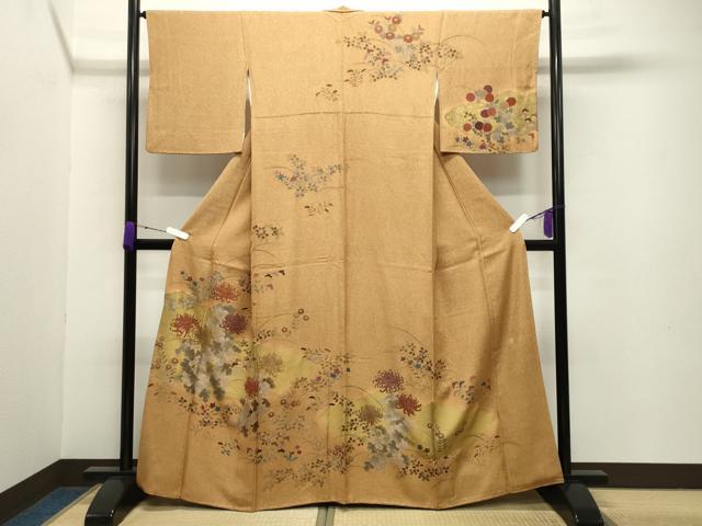 平和屋着物●訪問着　一染　雲取り乱菊花文　金彩　正絹　逸品　CABA9932gh 平和屋着物○訪問着 一染 雲取り乱菊花文 金彩 正絹 逸品