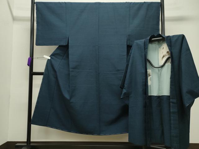 平和屋着物●男性 紬 アンサンブル 網代織り 霞文 褐返色 正絹 逸品 未使用 CABA9961gh