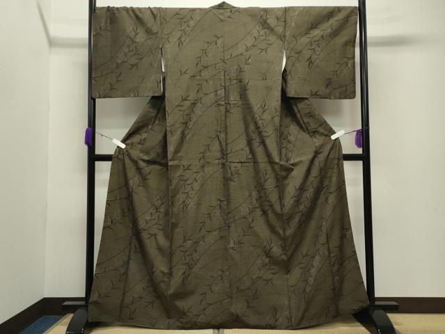 平和屋着物●結城紬 100亀甲 草木文 正絹 逸品 CABB0036gh