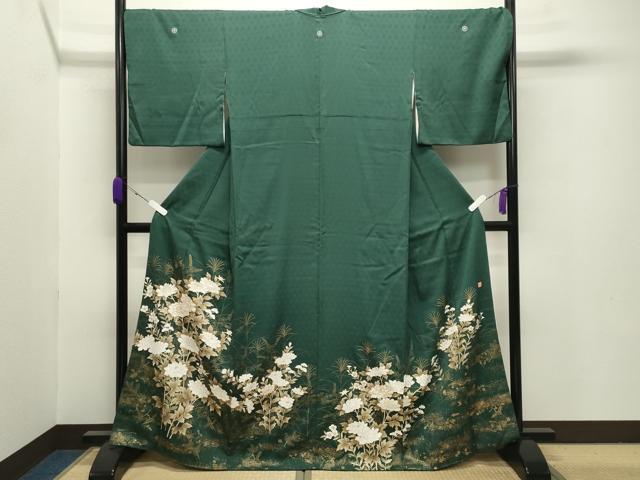 平和屋着物●豪華色留袖 作家物 駒刺繍 飛鶴牡丹花文 金彩 正絹 逸品 CABB0050gh