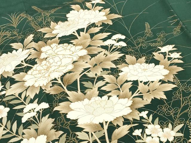 平和屋着物●豪華色留袖 作家物 駒刺繍 飛鶴牡丹花文 金彩 正絹 逸品 CABB0050gh