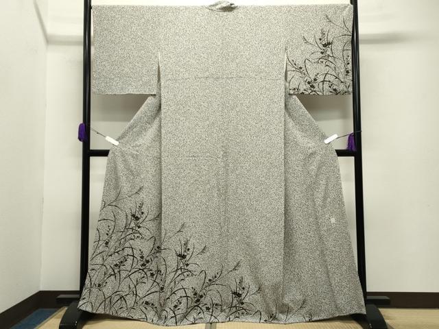 平和屋着物●訪問着 作家物 草花文 たたき染め 黒地 金彩 正絹 逸品 CABB0069gh