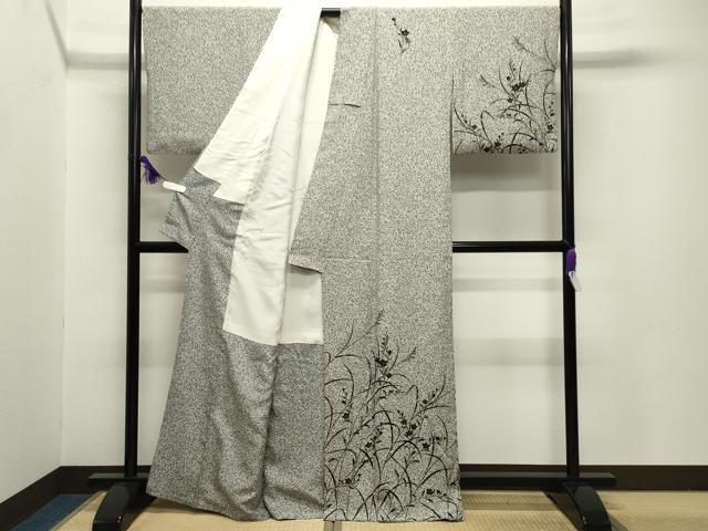 平和屋着物●訪問着 作家物 草花文 たたき染め 黒地 金彩 正絹 逸品 CABB0069gh