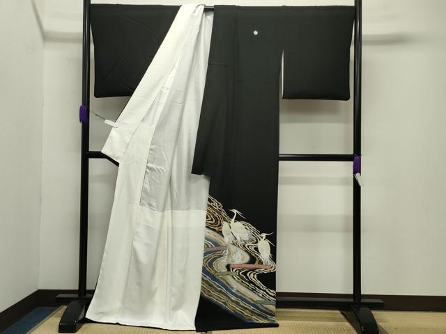 平和屋着物●豪華黒留袖 作家物 刺繍 流水鷺文 暈し染め 金彩 正絹 逸品 CABB0079gh