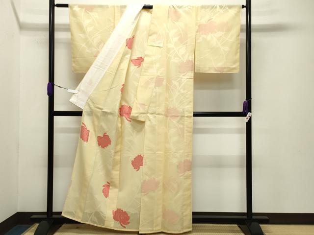 平和屋着物*夏物 小紋 紗 草花文 正絹 逸品 未使用 CABB0128gh