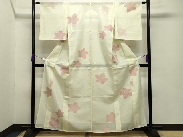 平和屋着物*夏物 小紋 紗 舞花文 正絹 逸品 未使用 CABB0129gh
