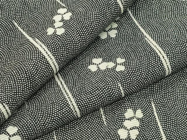平和屋着物*夏物 小紋 絽 舞花文 鮫小紋柄 黒地 正絹 逸品 CABB0147gh