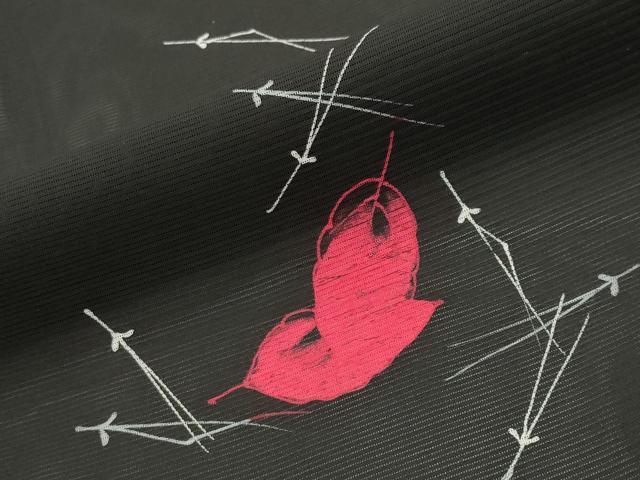 平和屋着物*夏物 小紋 絽 溢れ松葉舞葉文 黒地 正絹 逸品 CABB0149gh