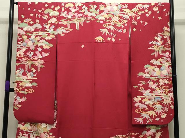 平和屋着物●豪華振袖 駒刺繍 流水松竹梅文 金彩 正絹 逸品 CABB0173gh