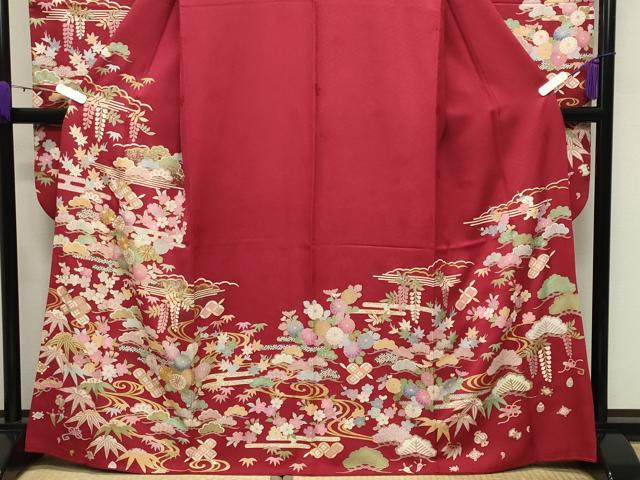 平和屋着物●豪華振袖 駒刺繍 流水松竹梅文 金彩 正絹 逸品 CABB0173gh