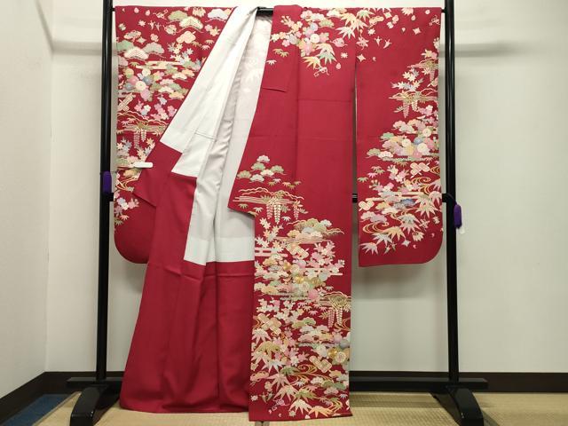 平和屋着物●豪華振袖 駒刺繍 流水松竹梅文 金彩 正絹 逸品 CABB0173gh