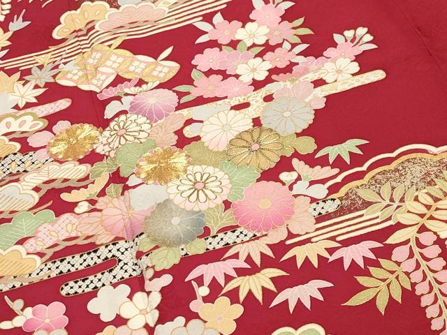 平和屋着物●豪華振袖 駒刺繍 流水松竹梅文 金彩 正絹 逸品 CABB0173gh