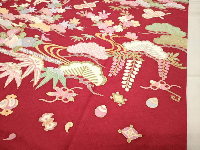 平和屋着物●豪華振袖 駒刺繍 流水松竹梅文 金彩 正絹 逸品 CABB0173gh