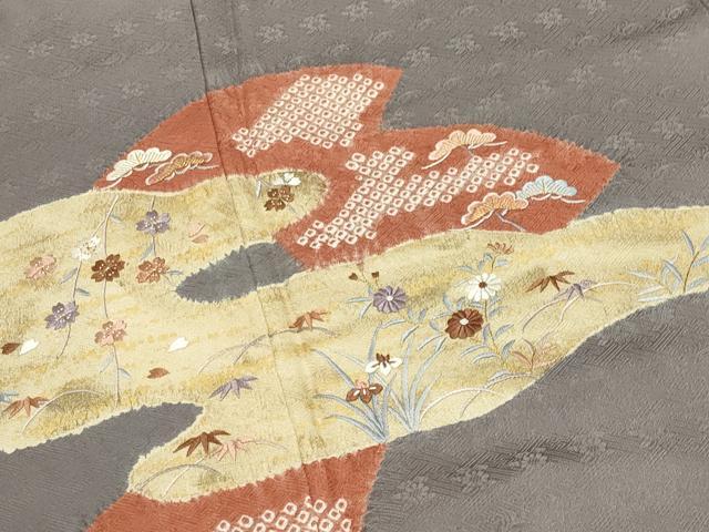 平和屋着物●訪問着 刺繍 絞り 地紙重ね花文 金彩 正絹 逸品 CABB0179gh