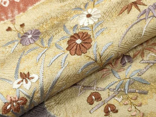 平和屋着物●訪問着 刺繍 絞り 地紙重ね花文 金彩 正絹 逸品 CABB0179gh