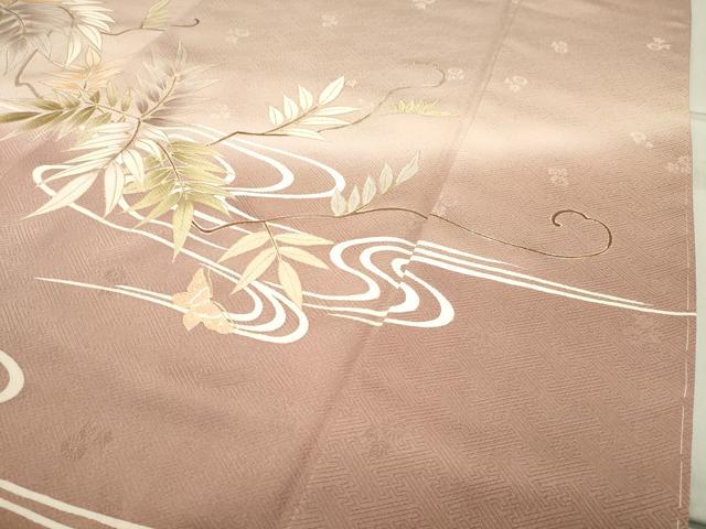 平和屋着物●訪問着 駒刺繍 流水花蝶文 暈し染め 金彩 正絹 逸品 未使用 CABB0184gh