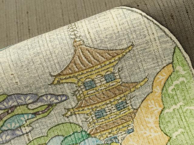 平和屋着物●手彫木版染 佐伯武晴 訪問着 紬地 風景飛鳥文 正絹 逸品 CABB0195gh