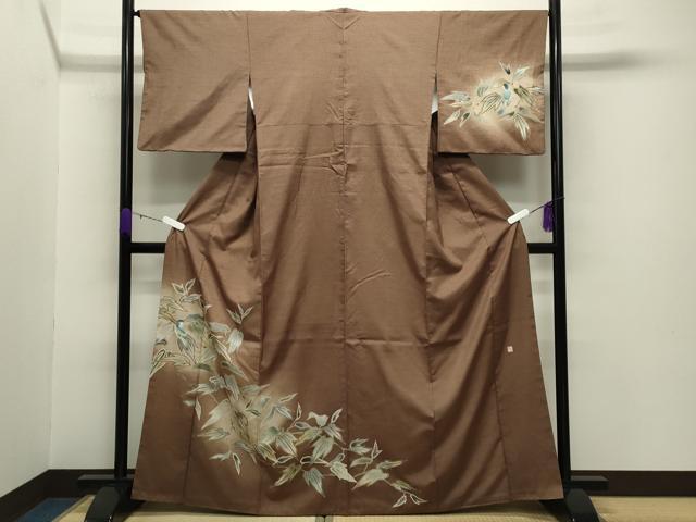 平和屋着物●訪問着 紬地 作家物 休み鳥 金彩 正絹 逸品 CABB0198gh