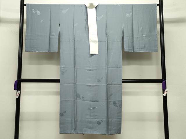 平和屋着物●長襦袢 無双仕立て 成り物地紋 灰青色 正絹 逸品 CABB0210gh