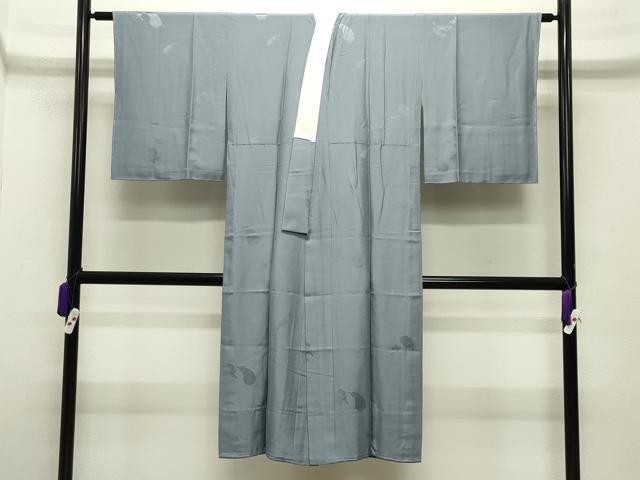 平和屋着物●長襦袢 無双仕立て 成り物地紋 灰青色 正絹 逸品 CABB0210gh