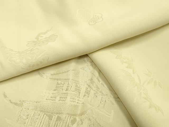 平和屋着物●長襦袢 無双仕立て 刺繍 風景松竹梅文 女郎花色 金糸 正絹 逸品 CABB0214gh
